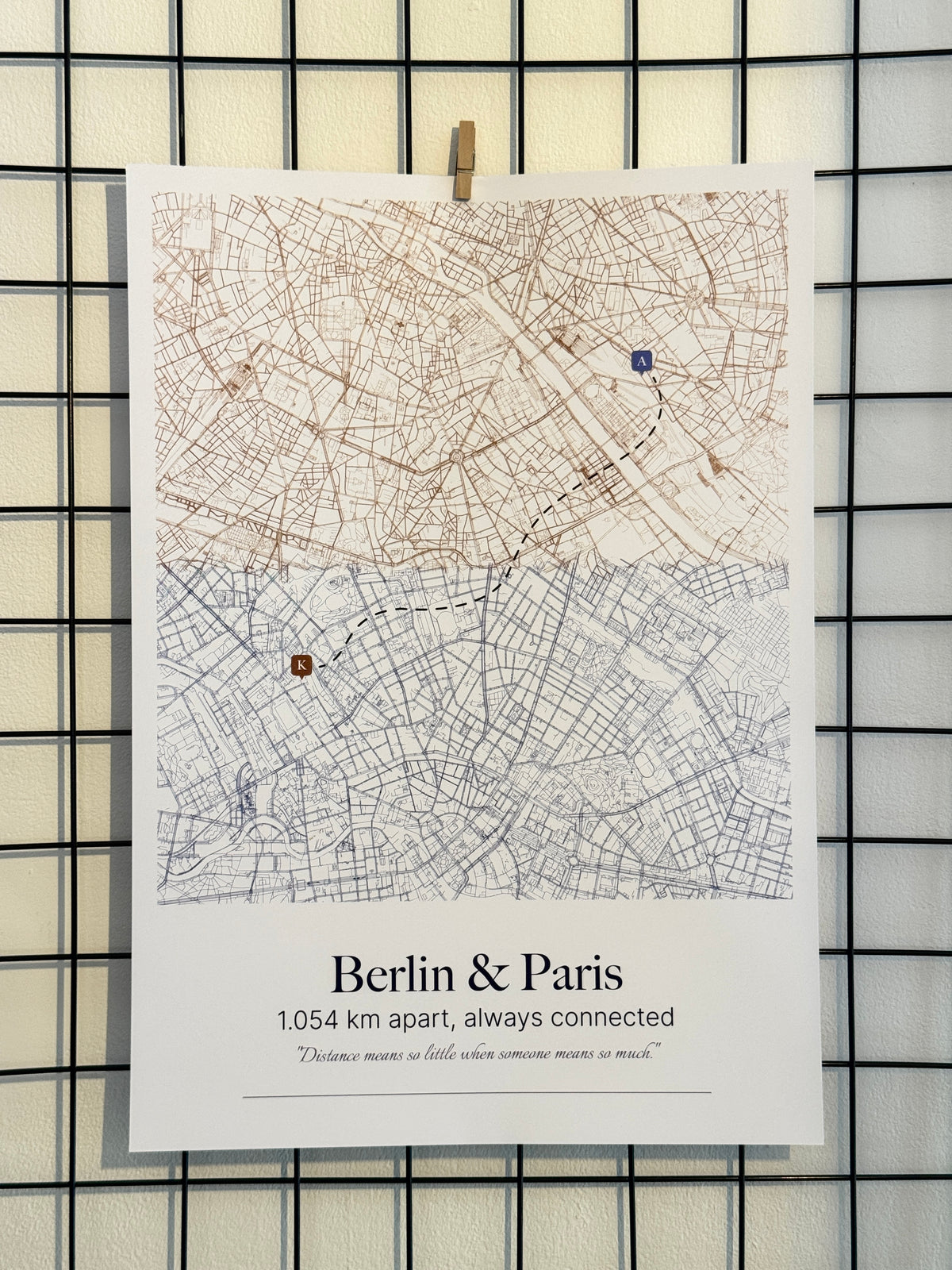 Custom Connected Cities Map (Distance means so little) Design 1 / 40% Off for 2+ Printed Maps Bundle