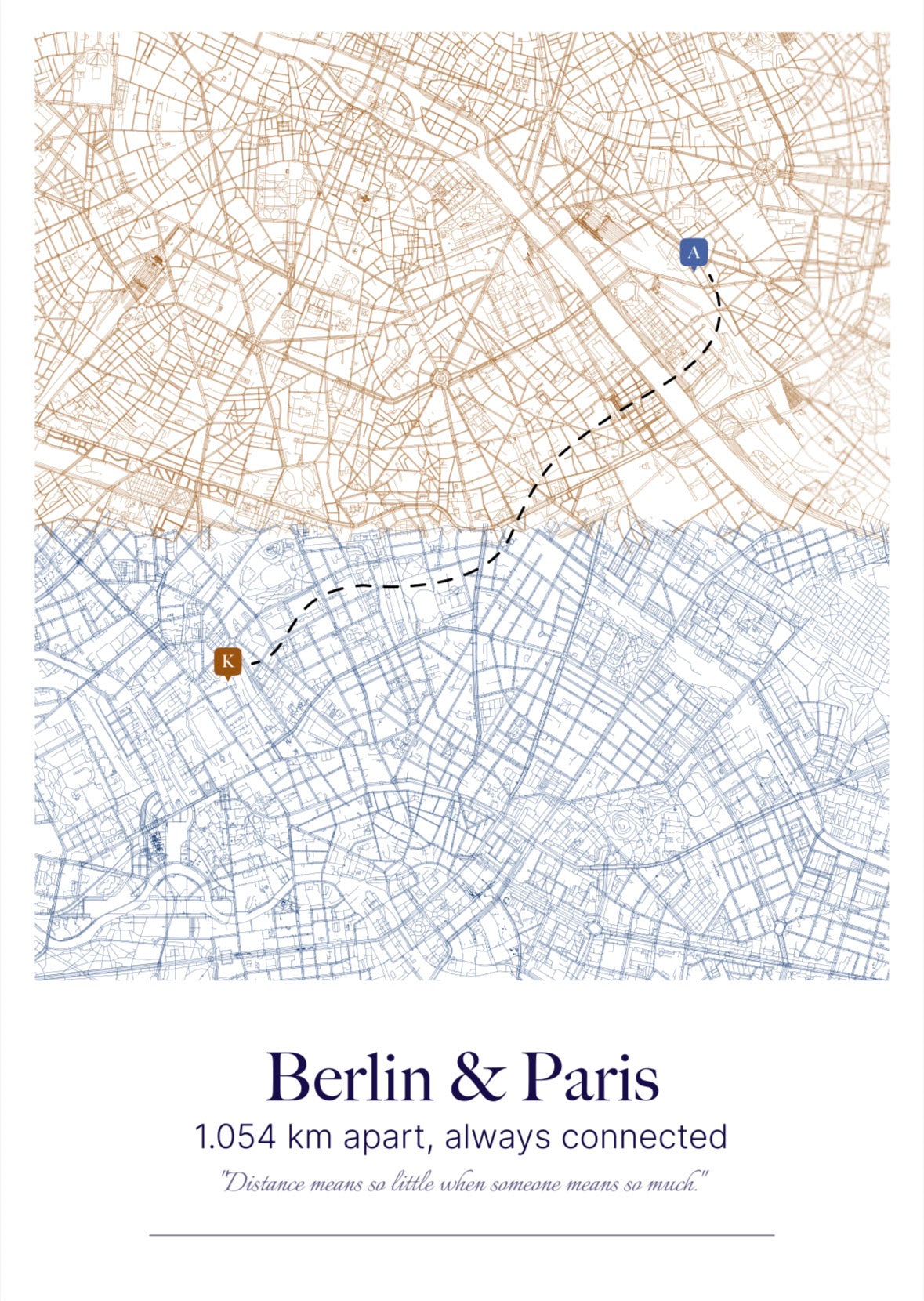 Custom Connected Cities Map (Distance means so little) Design 1 / 40% Off for 2+ Printed Maps Bundle
