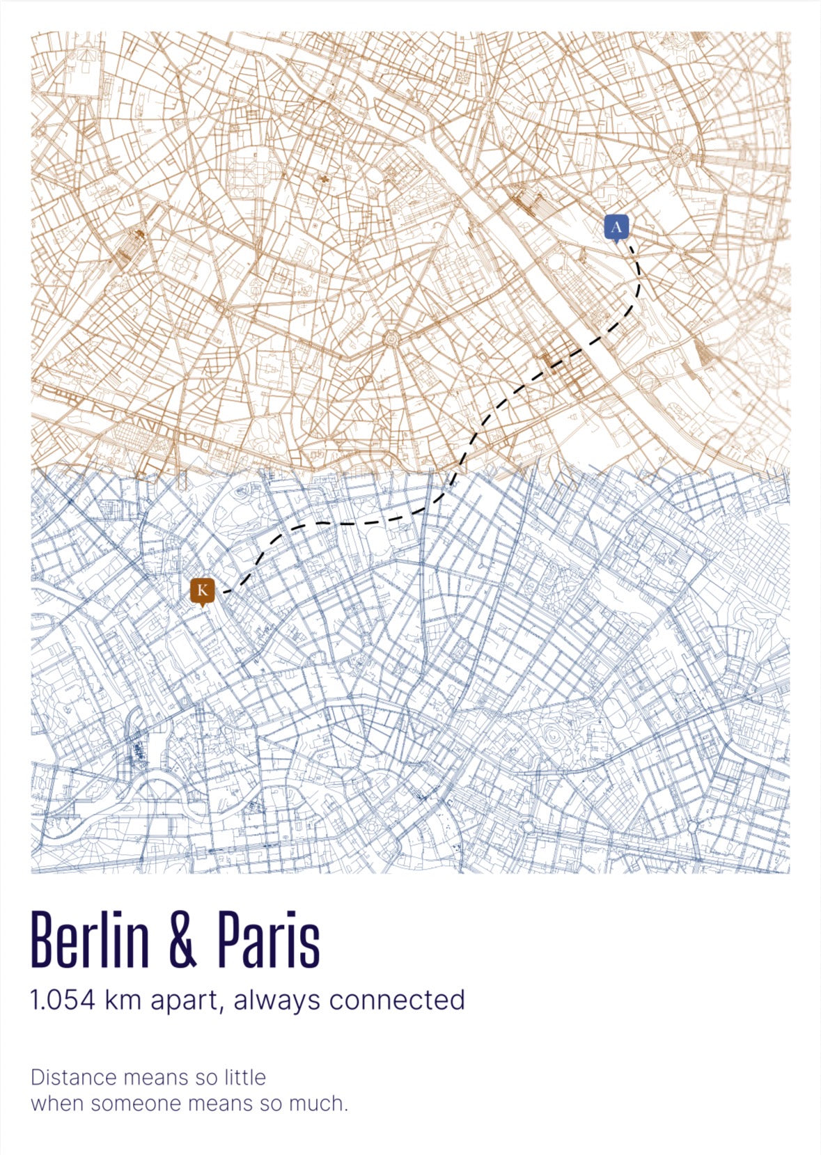 Custom Connected Cities Map (Distance means so little) Design 2 / 40% Off for 2+ Printed Maps Bundle