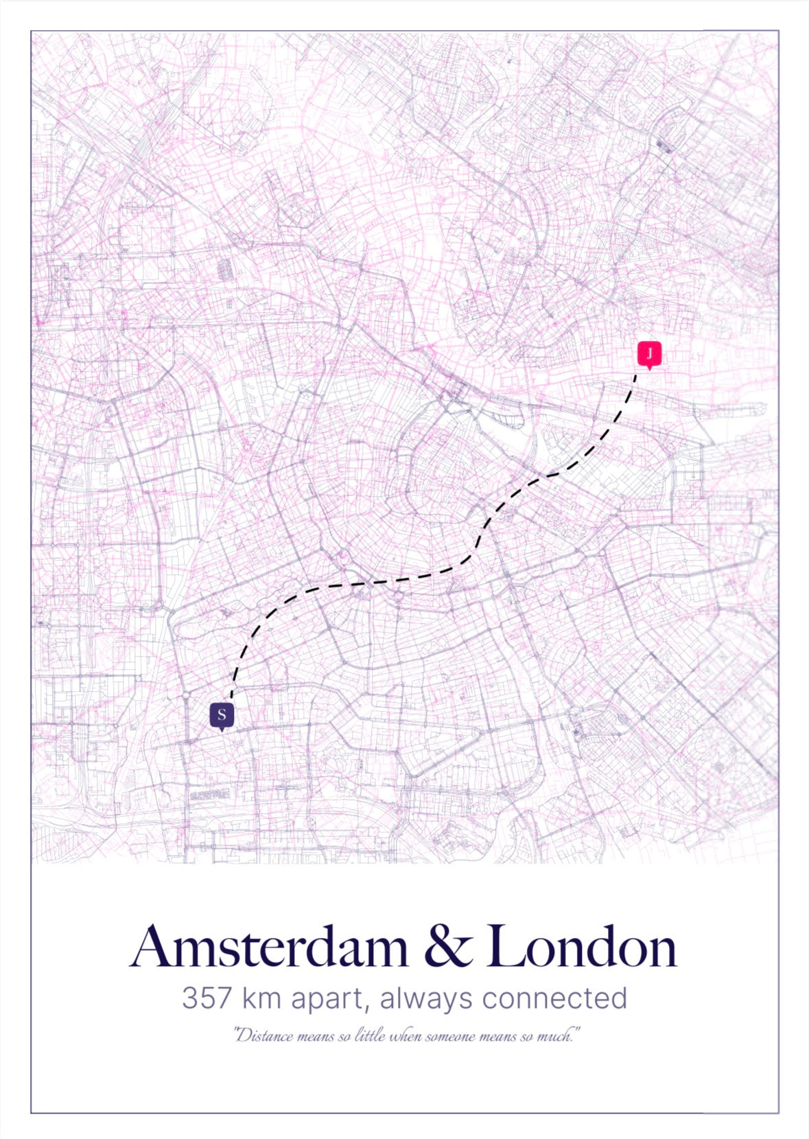 Custom Overlaid Cities Map (Distance means so little) Design 1 / 40% Off for 2+ Printed Maps Bundle