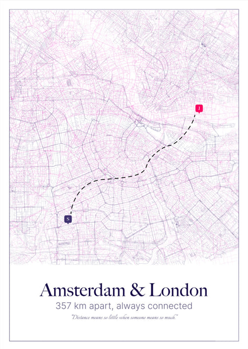 Custom Overlaid Cities Map (Distance means so little) Design 1 / 40% Off for 2+ Printed Maps Bundle