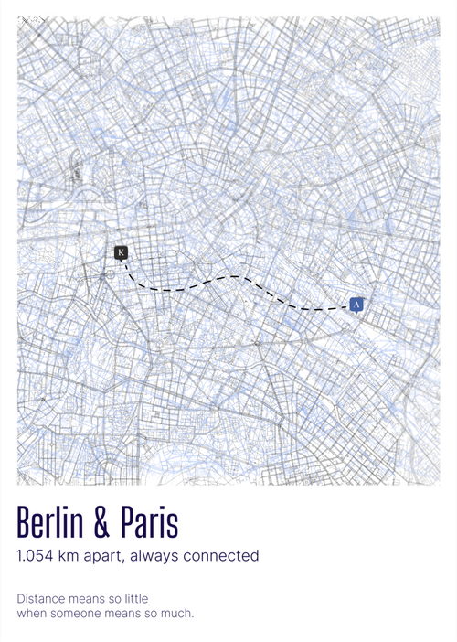 Custom Overlaid Cities Map (Distance means so little) Design 2 / 40% Off for 2+ Printed Maps Bundle